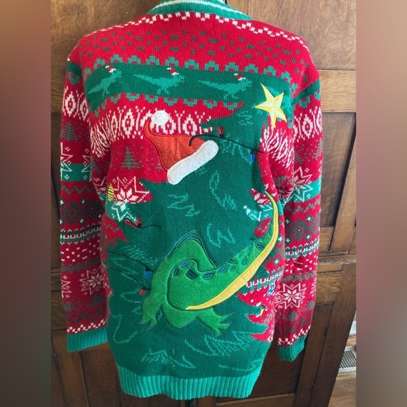 Christmas sweater dinosaur t-Rex mens size M front and back blizzard Bay - Picture 4 of 8